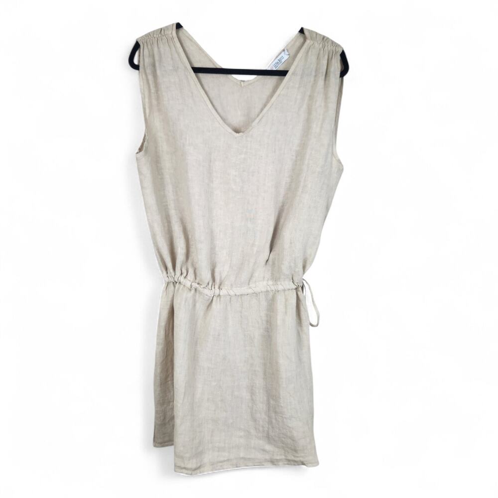 Luisa Ricci 100% Linen Sleeveless Tunic LARGE Natural Quiet Luxury Made In Italy